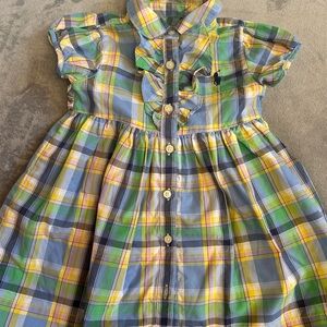 Ralph Lauren baby plaid dress with ruffle button tie band dress Sz 3 m